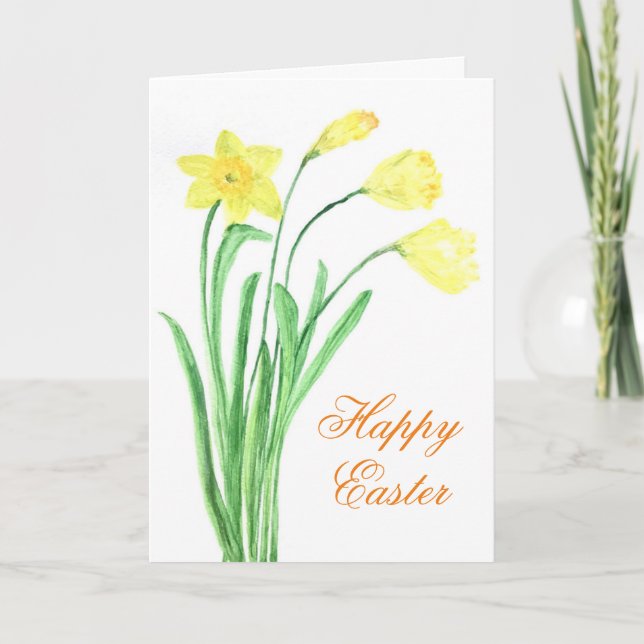 Happy Easter Daffodil Yellow Floral Cute Holiday Card (Front)