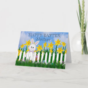 HAPPY EASTER - DAFFODILS AND BUNNY - MOTHER HOLIDAY CARD