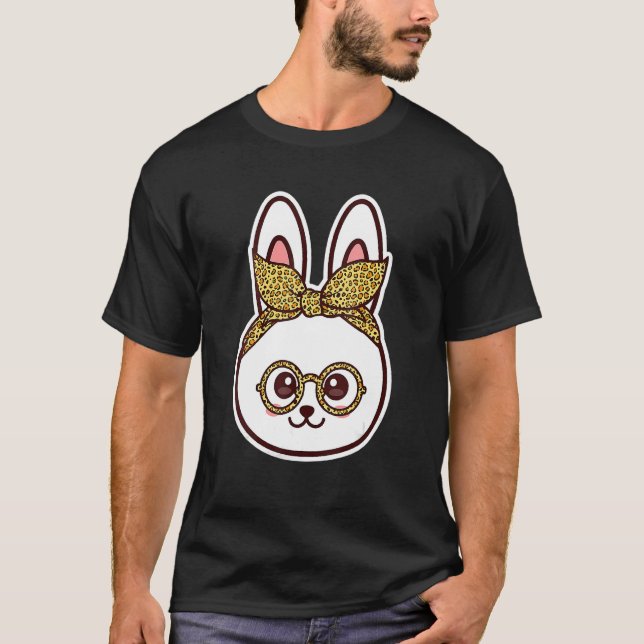 Happy Easter Day 2022 Bunny Face Leopard Glasses W T-Shirt (Front)
