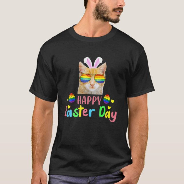 Happy Easter Day 2022 Cat LGBT Eggs T-Shirt (Front)