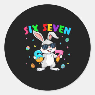 Happy easter day 67 bunny six seven funny 6 7 kids classic round sticker