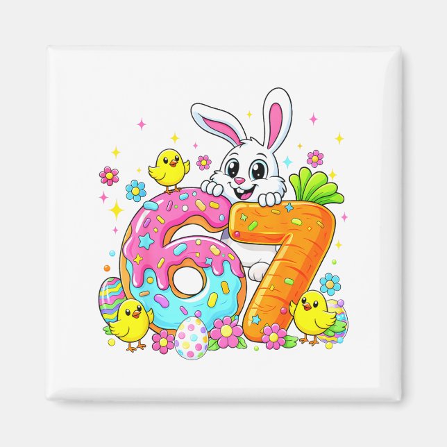 Happy Easter Day 67 Funny Six Seven Cute Rabbit Bu Magnet (Front)