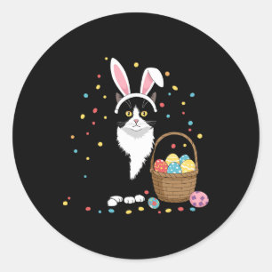 Happy Easter Day Black Cat Rabbit Ears Easter Eggs Classic Round Sticker