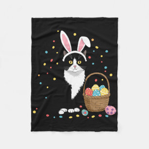 Happy Easter Day Black Cat Rabbit Ears Easter Eggs Fleece Blanket