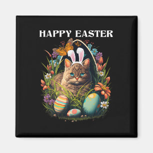 Happy Easter Day Bunny Cat Eggs Basket Men Women C Magnet