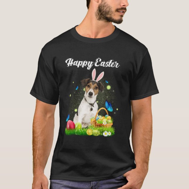 Happy Easter Day Bunny Dog Eggs Basket Men Women D T-Shirt (Front)