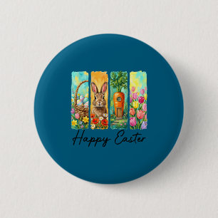 Happy easter day bunny eggs basket egg hunt funny 6 cm round badge