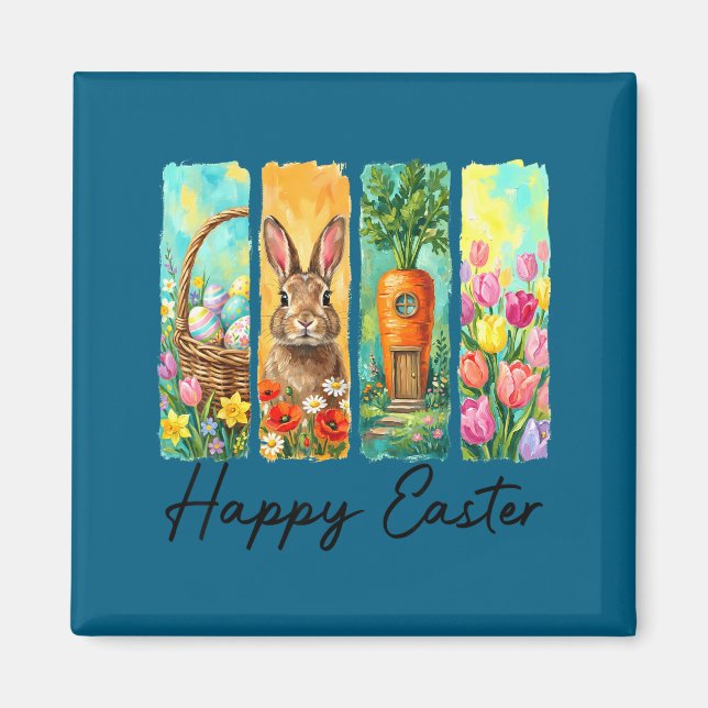 Happy easter day bunny eggs basket egg hunt funny  magnet (Front)