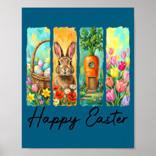 Happy easter day bunny eggs basket egg hunt funny poster