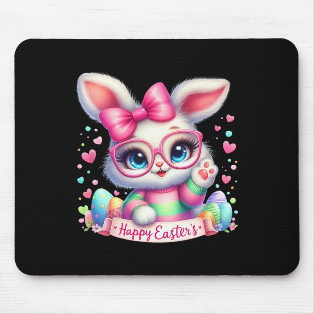 Happy Easter Day Bunny Eggs Cute Happy Easter Bunn Mouse Mat (Front)