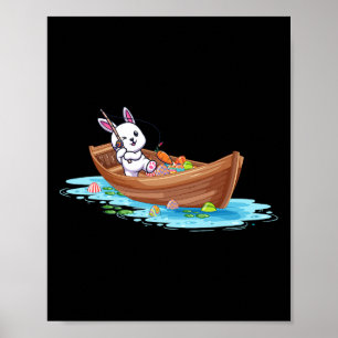 Happy Easter Day Bunny Fishing Fisherman Kids Men Poster