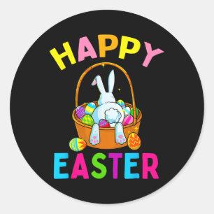 Happy Easter Day Bunny Hunting Chocolate Eggs Egg  Classic Round Sticker