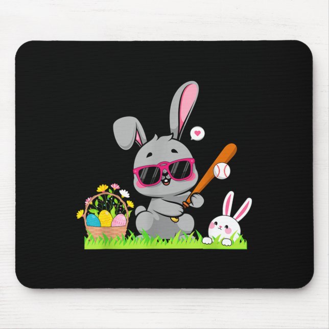 Happy Easter Day Bunny Rabbit Baseball Pitcher Boy Mouse Mat (Front)