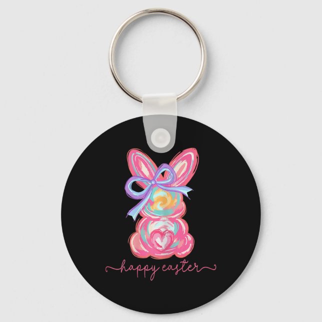Happy Easter Day Bunny Rabbit Brushstroke Tee Wome Key Ring (Front)