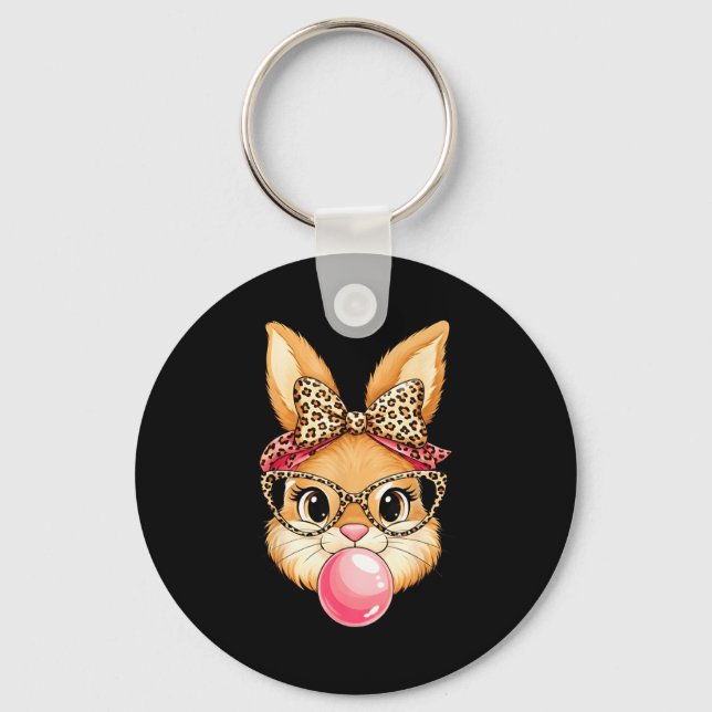 Happy Easter Day Bunny Rabbit Face Leopard Gles Bu Key Ring (Front)