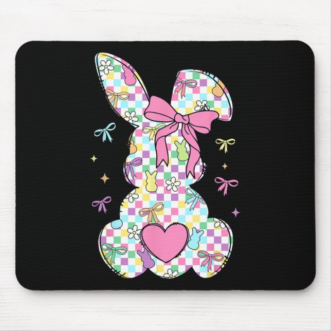 Happy Easter Day Bunny Rabbit With Cute Bow Coquet Mouse Mat (Front)