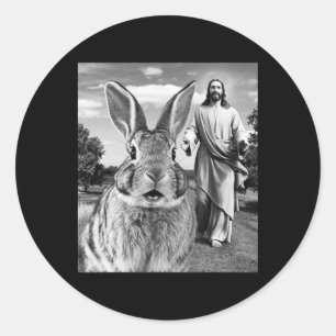 Happy Easter Day Bunny Selfie Christian Easter Men Classic Round Sticker