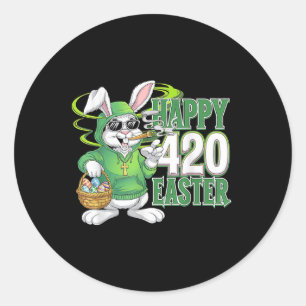 Happy Easter Day Bunny Smoking Weed Funny Classic Round Sticker