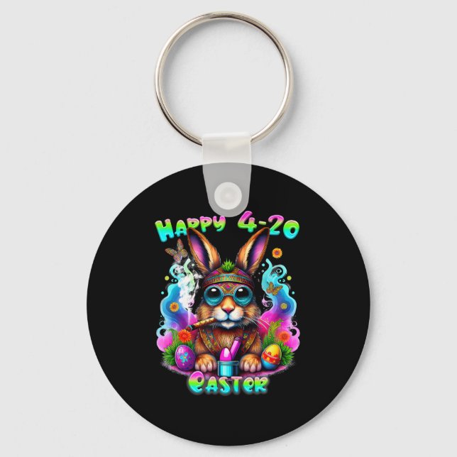 Happy Easter Day Bunny Smoking Weed Funny  Key Ring (Front)