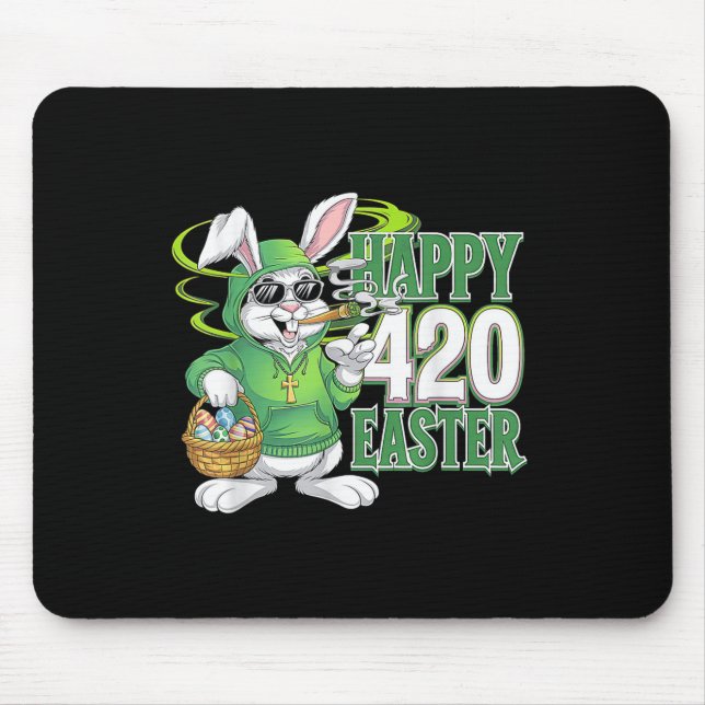Happy Easter Day Bunny Smoking Weed Funny  Mouse Mat (Front)
