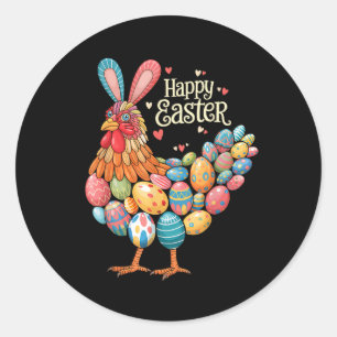 Happy Easter Day Chicken Bunnies Colourful Eggs Fa Classic Round Sticker