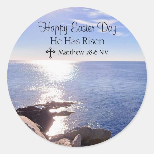 Happy Easter Day Christ has Risen Blue Ocean Photo Classic Round Sticker (Front)