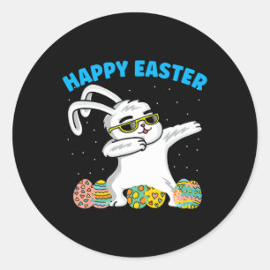 Happy Easter Day Colourful Egg Bunny Rabbit Ear Cu Classic Round Sticker