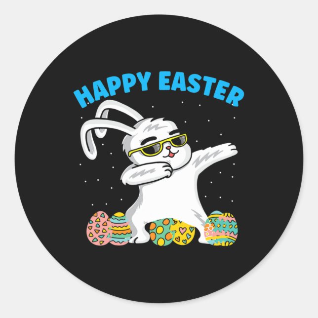 Happy Easter Day Colourful Egg Bunny Rabbit Ear Cu Classic Round Sticker (Front)