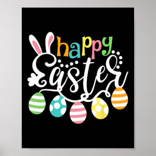 Happy Easter Day Colourful Egg Hunting Cute Bunny  Poster
