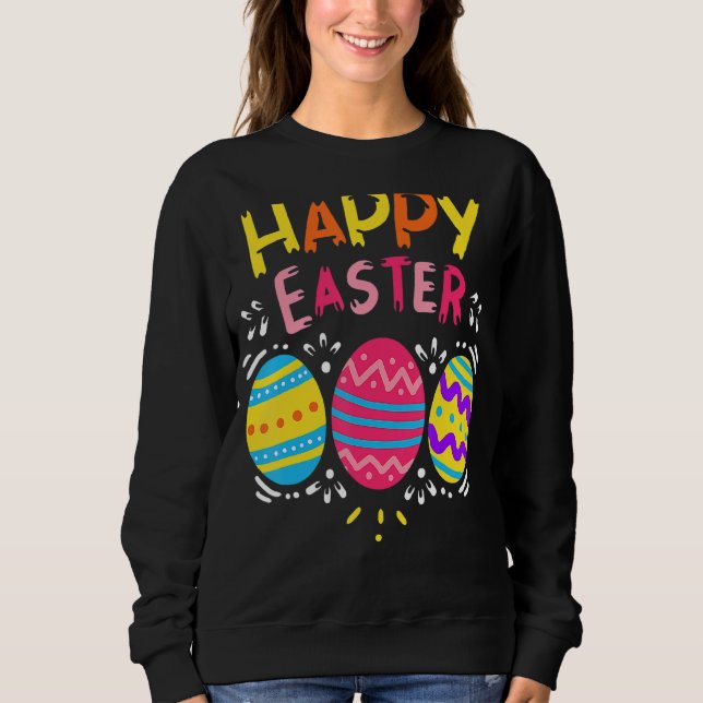 Happy Easter Day Colourful Egg Hunting Cute Sweatshirt (Front)