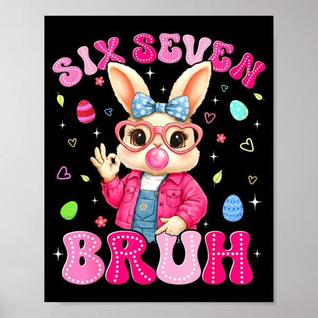 Happy Easter Day Coquette Bow Bunny Six Seven Meme Poster (Front)