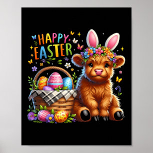 Happy Easter Day Cow Cute Easter Bunny Women Kids  Poster