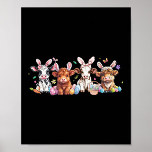 Happy Easter Day Cow Easter Egg Easter Retro Poster