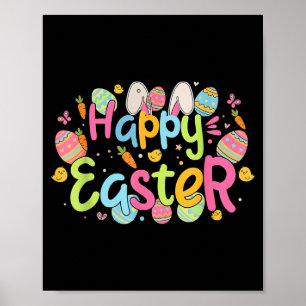 Happy Easter Day Cute Bunny Ears And Easter Egg Hu Poster
