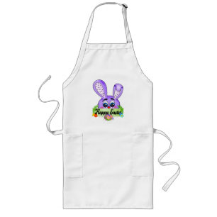 Happy Easter Day, Cute Bunny Ears Violet Long Apron