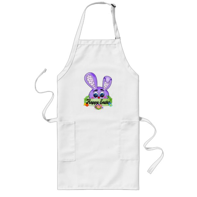Happy Easter Day, Cute Bunny Ears Violet Long Apron (Front)
