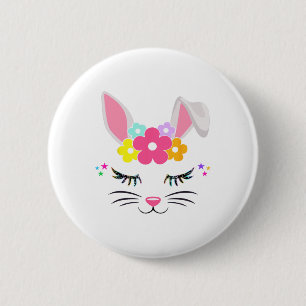 Happy Easter Day Cute Bunny Face Christian Girls W 6 Cm Round Badge