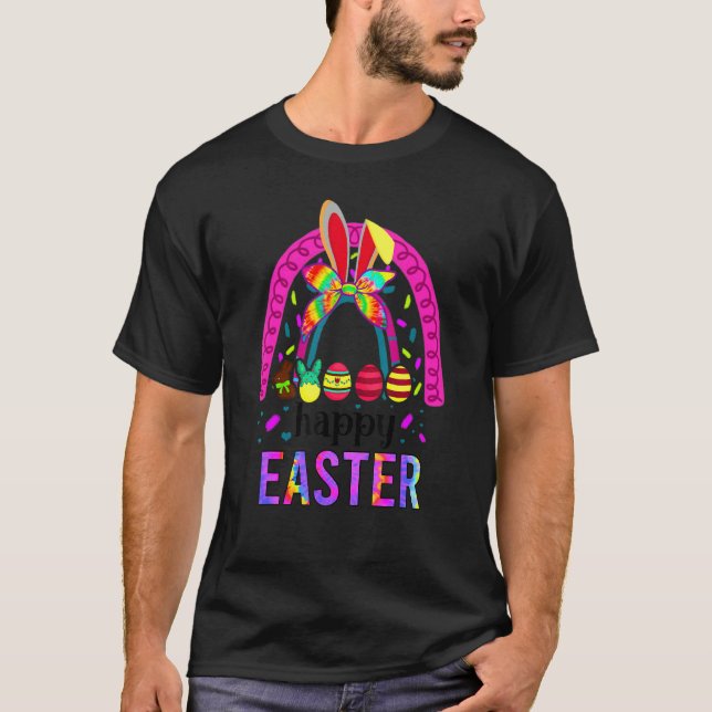 Happy Easter Day Cute Bunny Face Tie Dye Rainbow H T-Shirt (Front)