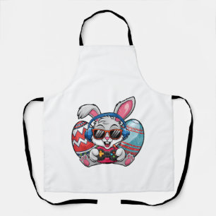 Happy Easter Day Cute Bunny Playing Video Game Kid Apron