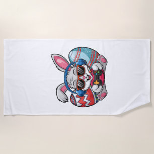 Happy Easter Day Cute Bunny Playing Video Game Kid Beach Towel