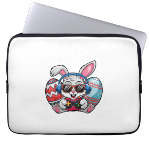 Happy Easter Day Cute Bunny Playing Video Game Kid Laptop Sleeve