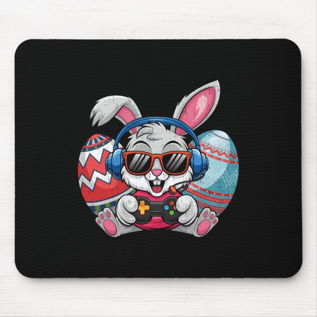 Happy Easter Day Cute Bunny Playing Video Game Kid Mouse Mat (Front)