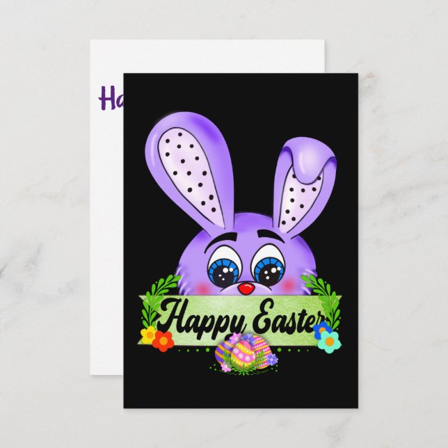 Happy Easter Day, Cute Bunny Purple Card (Front/Back)
