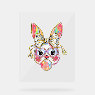 Happy Easter Day Cute Bunny Rabbit Coquette Bow Fl Acrylic Sign