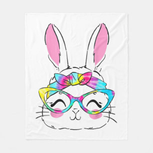 Happy Easter Day Cute Bunny Rabbit Face Tie Dye Fleece Blanket
