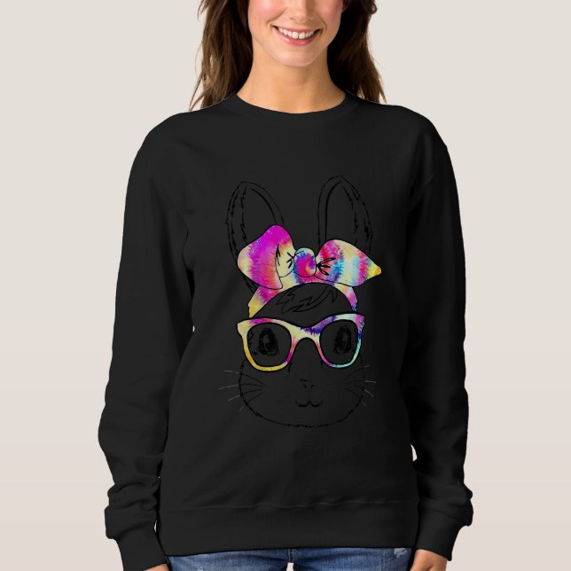Happy Easter Day Cute Bunny Rabbit Face Tie Dye Gl Sweatshirt (Front)