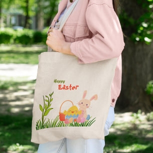 Happy Easter Day Cute Bunny Tote Bag