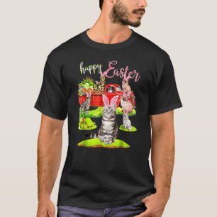 Happy Easter Day Cute Cat Riding Red Truck Love Bu T-Shirt