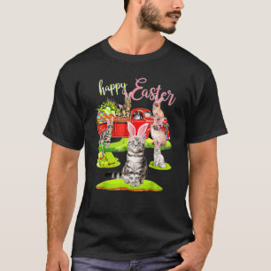 Happy Easter Day Cute Cat Riding Red Truck Love Bu T-Shirt