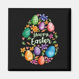 Happy Easter Day Cute Colourful Egg Hunting Women Magnet